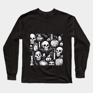 Halloween skulls and pumpkin Long Sleeve T-Shirt